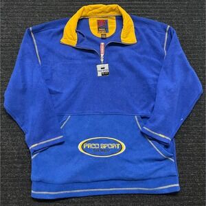 Paco Sport Tek Wear Vintage Fleece Pullover Blue Yellow Quarter Zip Mens Large